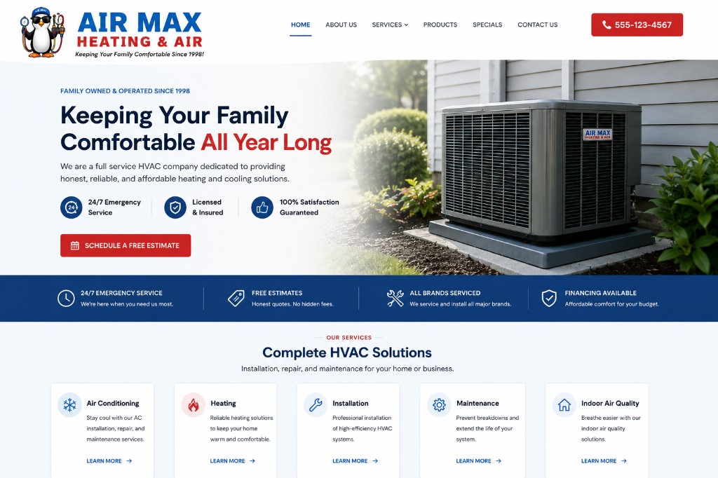 Air Max Heating and Air modern website redesign