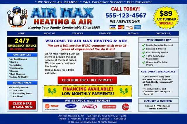 Air Max Heating and Air outdated website homepage