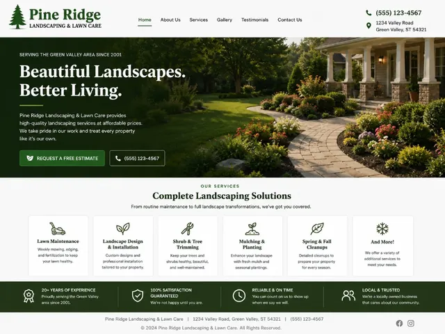 Pine Ridge Landscaping concept website redesign