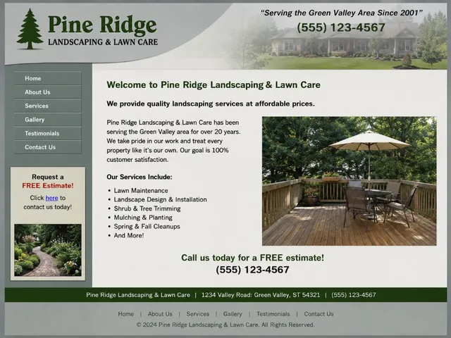 Pine Ridge Landscaping old website homepage